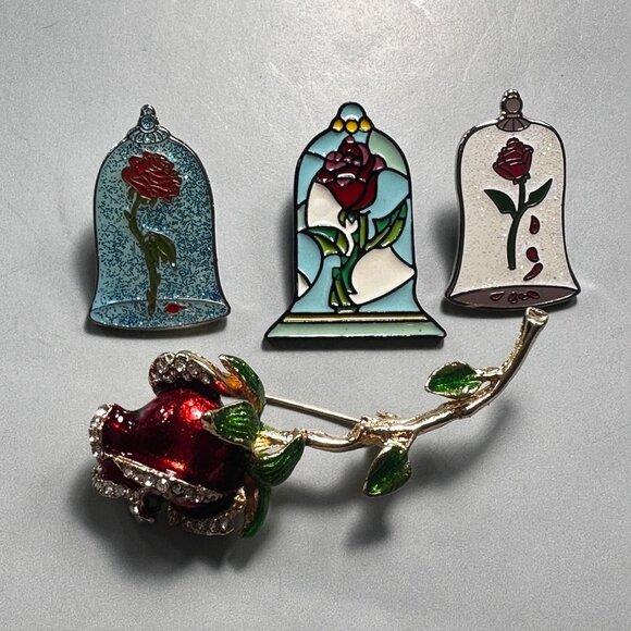 Beauty Beast Rose Lapel Pin Belle Princess Brooch Badge Accessories Jewelry Set - Picture 4 of 6